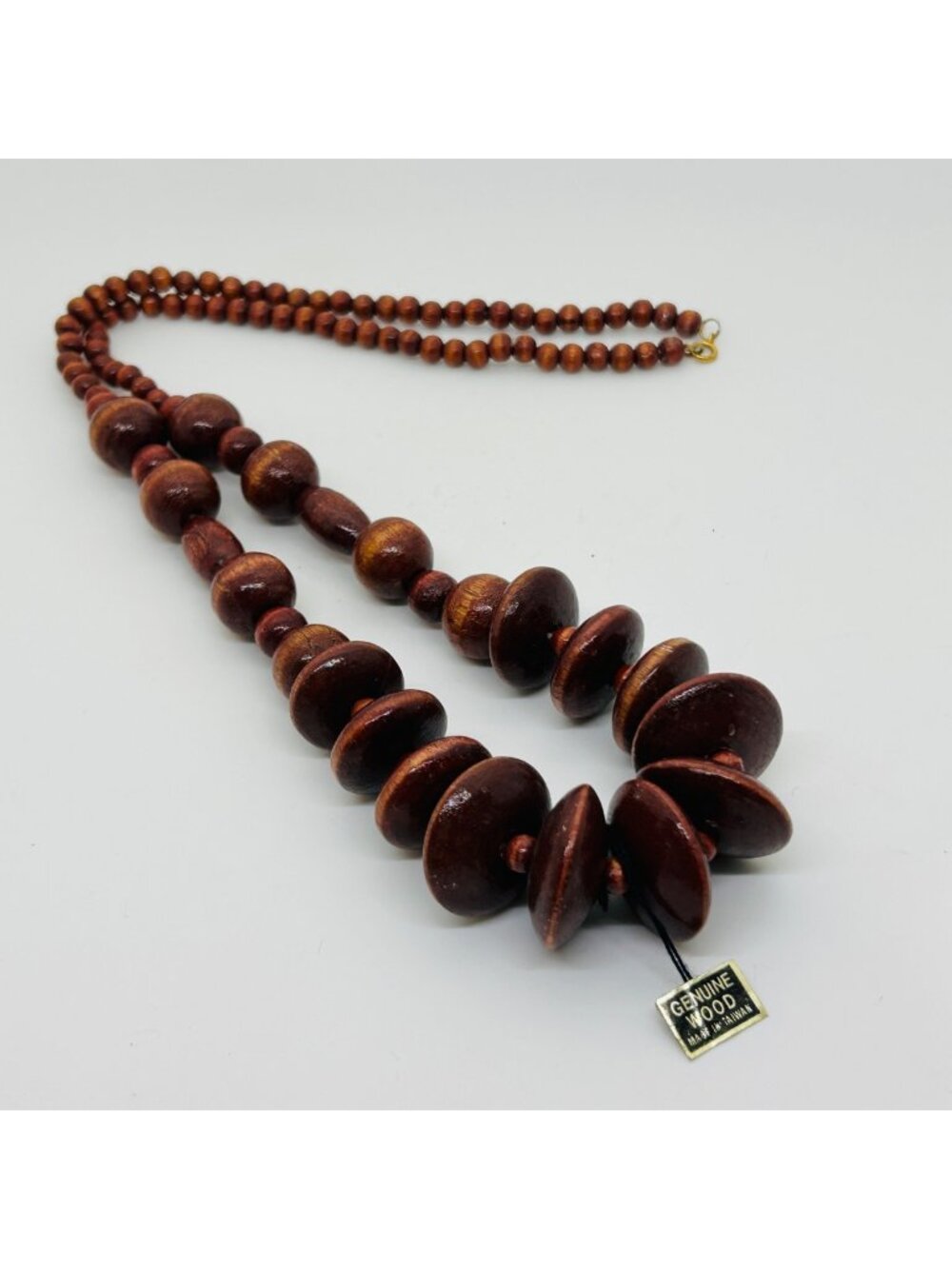 Vintage 70s Chunky Wooden Statement Necklace Boho Brown Disc Bead Genuine Wood